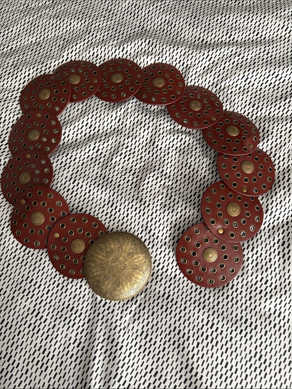 Women's Brown Leather Disc Statement Belt with Antique Gold Medallion